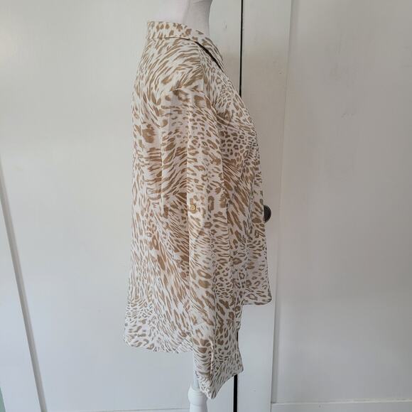 Calvin Klein Size L Asymmetrical Zip Animal Print Blouse Mature Office - Picture 2 of 8